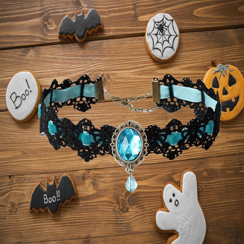 IS4U Gothic Lace Choker Necklace with Vintage Crystal Gems - Vampire Bat Design, Perfect for Halloween, Parties & Costumes - Image 3